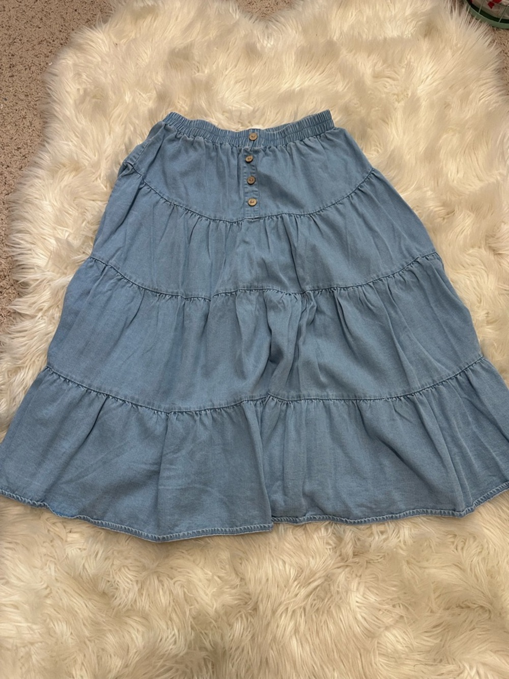 Hayden Light Blue Tiered Midi Skirt with Button Front